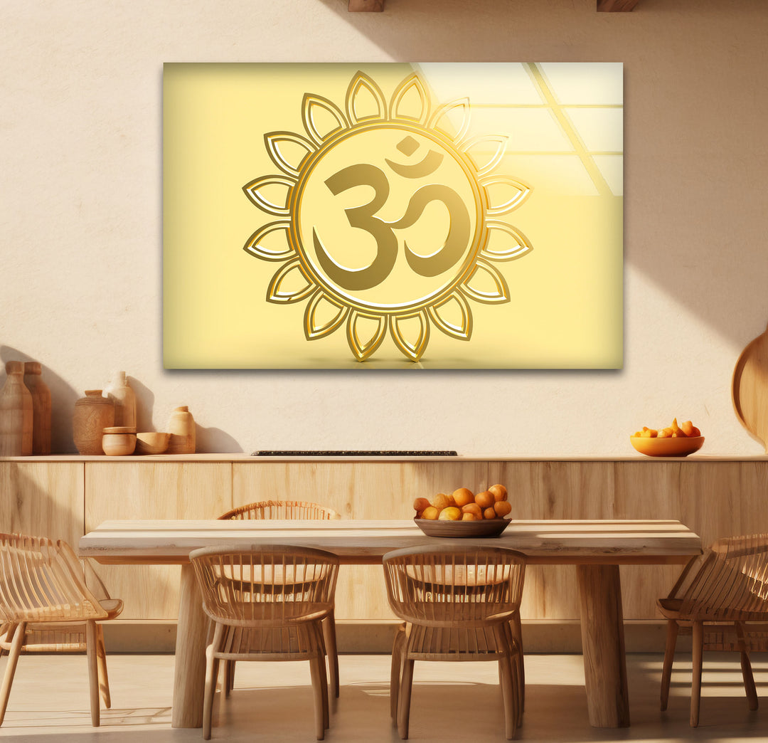 Goldenes Om-Symbol Wandkunst – Spirituelles Hindu-Dekor Glasdruck