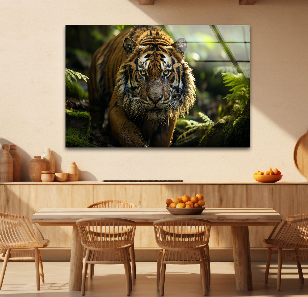 Wilder Tigerblick Wandkunst – Wildes Dschungel-Raubtier-Glasdruck-Dekor