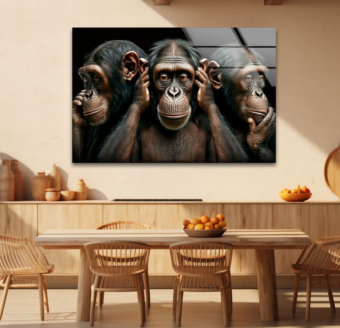 Three Wise Monkeys Wall Art – Speak No Evil Hear No Evil See No Evil Glass Print
