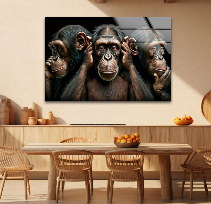 Three Wise Monkeys Wall Art – Speak No Evil Hear No Evil See No Evil Glass Print