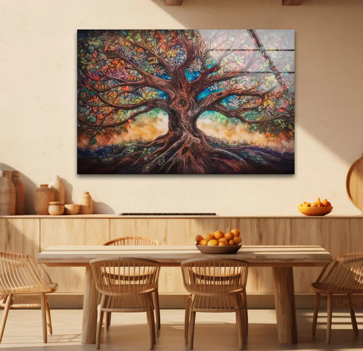 Enchanted Tree of Life Wall Art – Multicolor Fantasy Forest Glass Print - MyPhotoStation