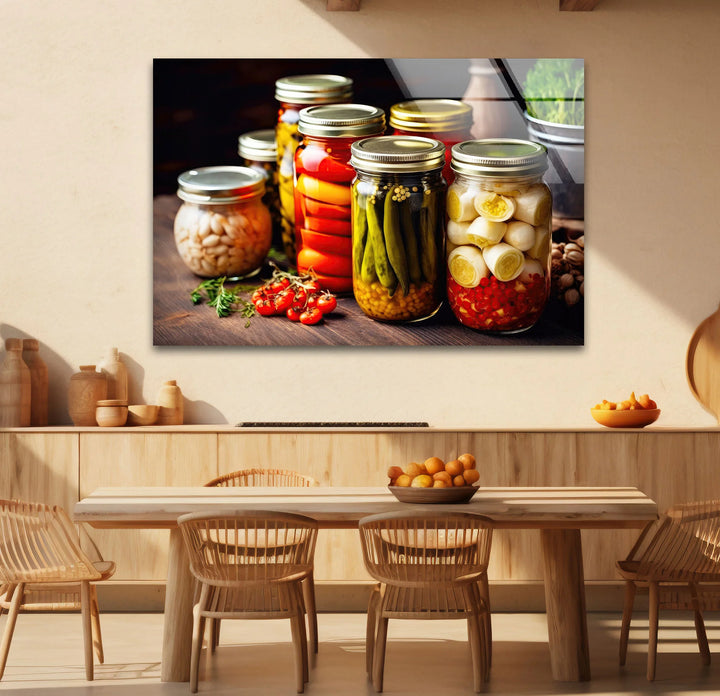 Rustic Kitchen Wall Art – Colorful Pickled Vegetables in Glass Jars Print - MyPhotoStation