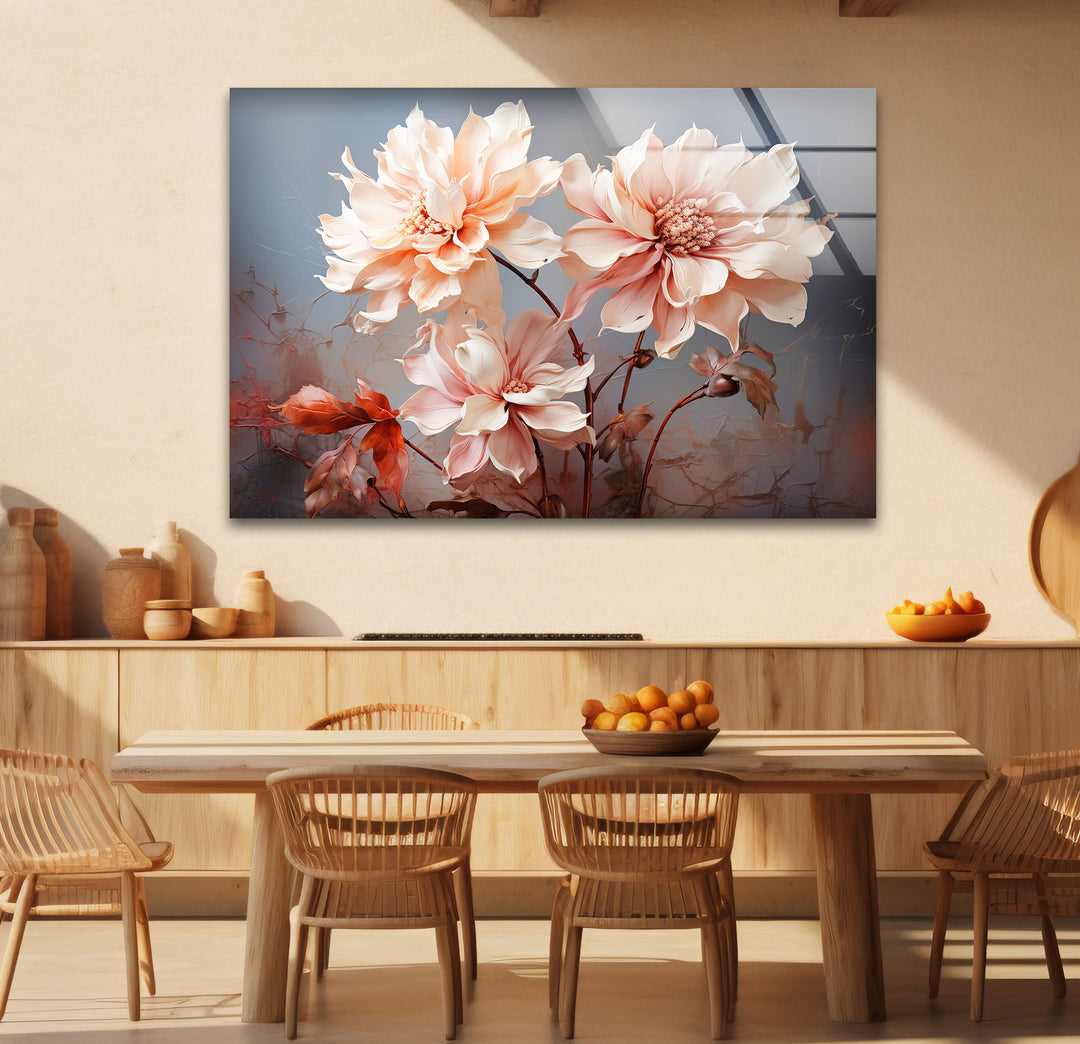 Blush Dahlia Floral Wall Art – Elegante Glasblumen-Wanddekoration