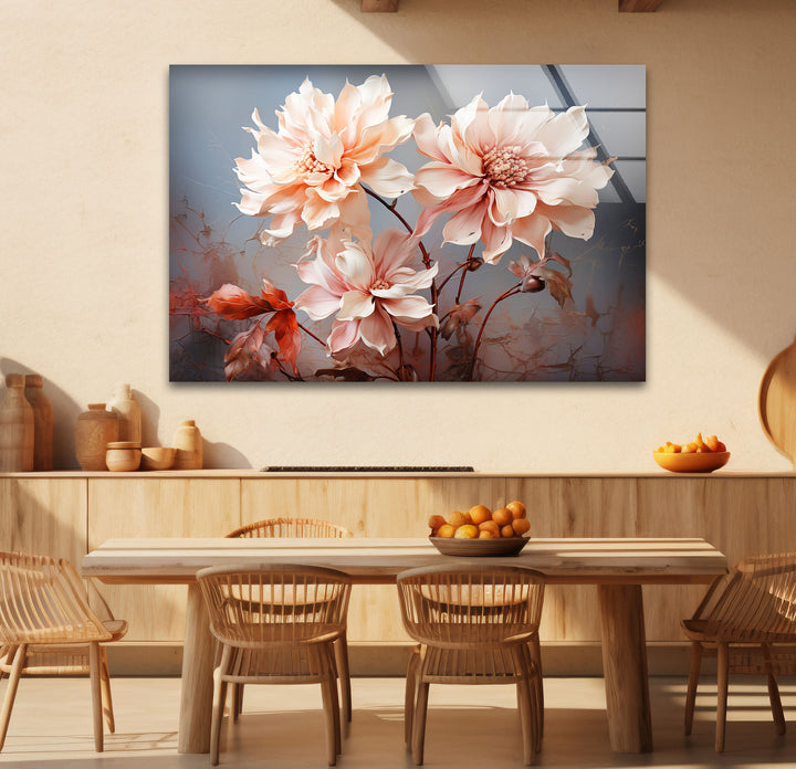 Blush Dahlia Floral Wall Art – Elegante Glasblumen-Wanddekoration