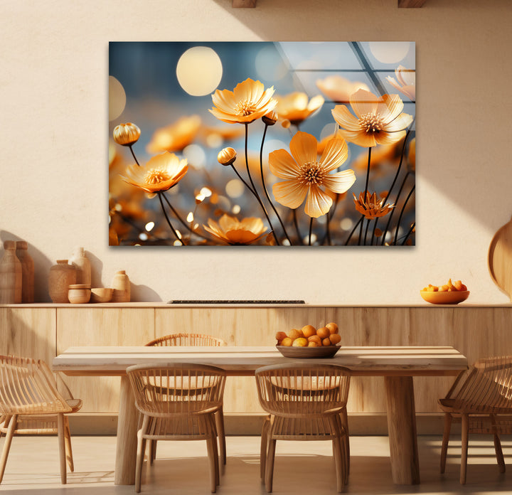 Golden Petal Bloom Wall Art – Elegant Yellow Flower Glass Print Décor