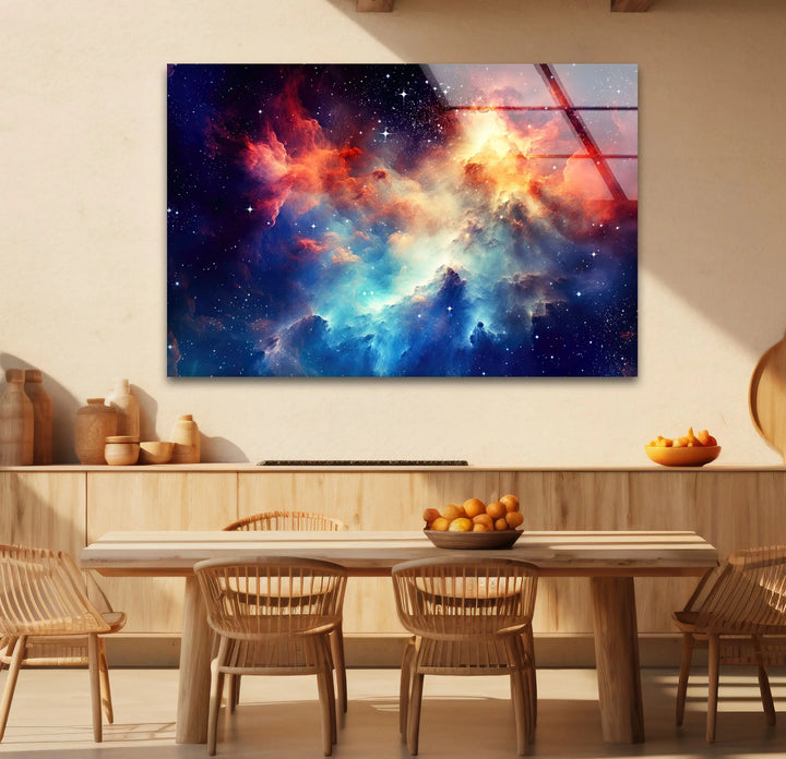 Nebula Galaxy Wall Art – Cosmic Cloud Glass Print with Vibrant Blue & Red Starburst for Futuristic Space-Inspired Decor - MyPhotoStation