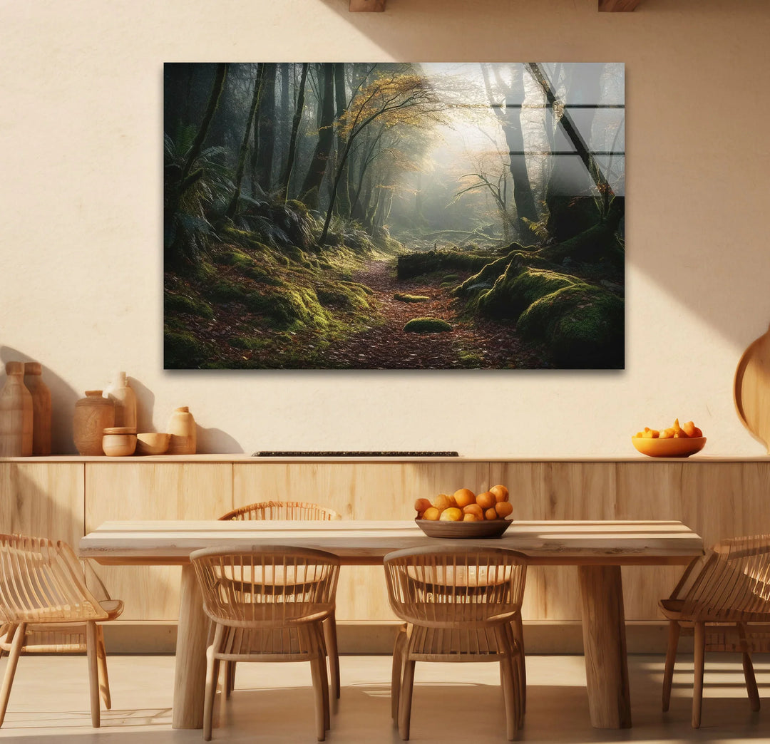 Misty Forest Path Wall Art – Enchanted Nature Glass Print for Tranquil Decor - MyPhotoStation