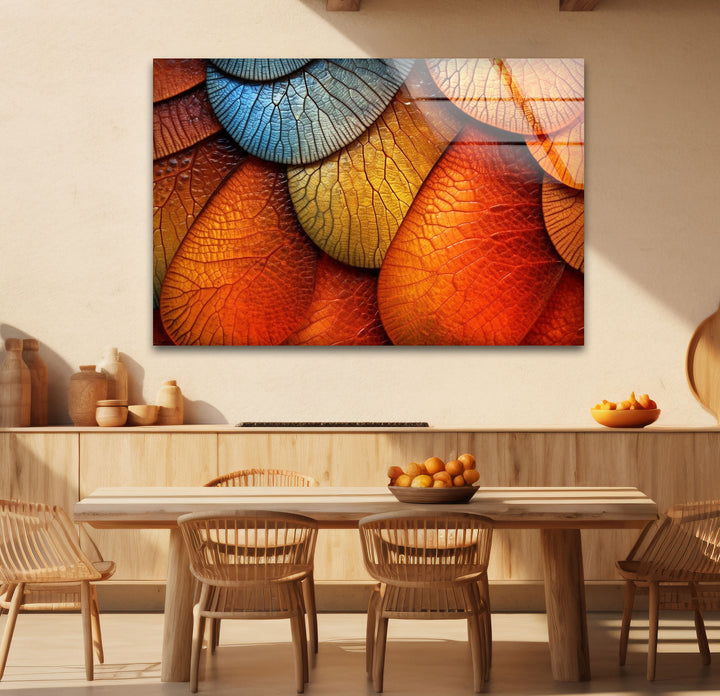Bunte Blatttextur-Wandkunst – Abstrakter Natur-Glasdruck für moderne Innenräume