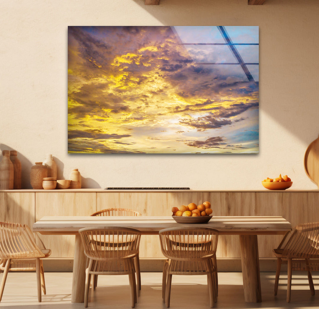 Golden Cloudscape Wall Art – Tranquil Sunset Sky Print for Serene Decor