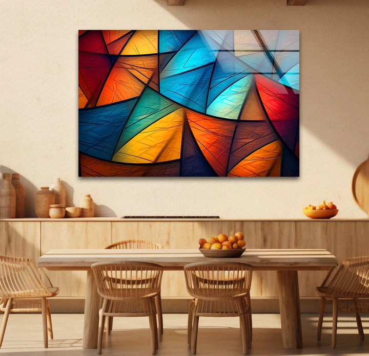 Colorful Abstract Geometric Glass Wall Art – Bold Triangle Pattern Decor - MyPhotoStation
