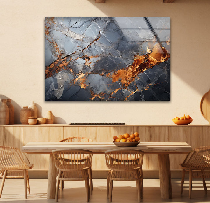 Fiery Blue Marble Glass Wall Art – Abstract Stone Texture Print