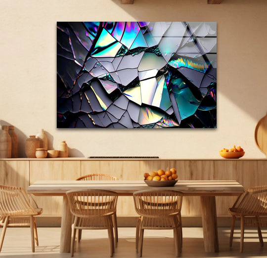 This shattered prism glass wall art features iridescent abstract layers of depth, adding a modern home decor touch.