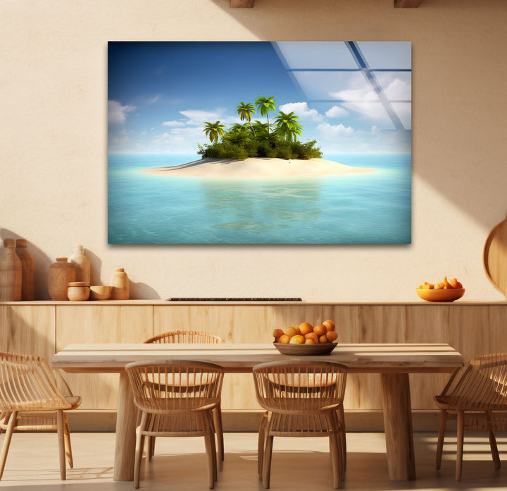 Tropical Island Escape Wall Art – Serene Beach Glass Print for Relaxing Interiors