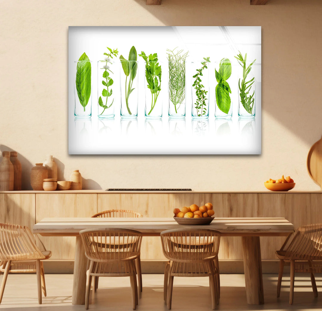 Modern Kitchen Herb Wall Art – Fresh Green Culinary Herbs in Glass Jars Print - MyPhotoStation