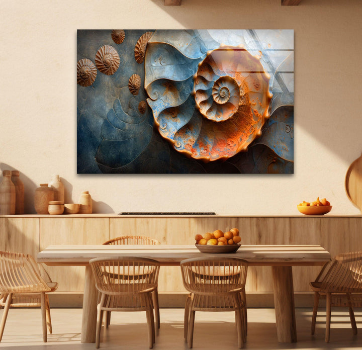 Wanddekoration aus Glas mit Fossilienmuscheln