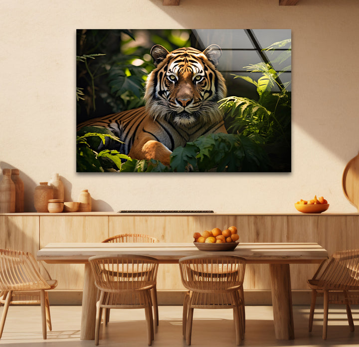 Majestätische Tiger-Wandkunst – Dschungel-Wildtier-Glasdruck-Dekor 
