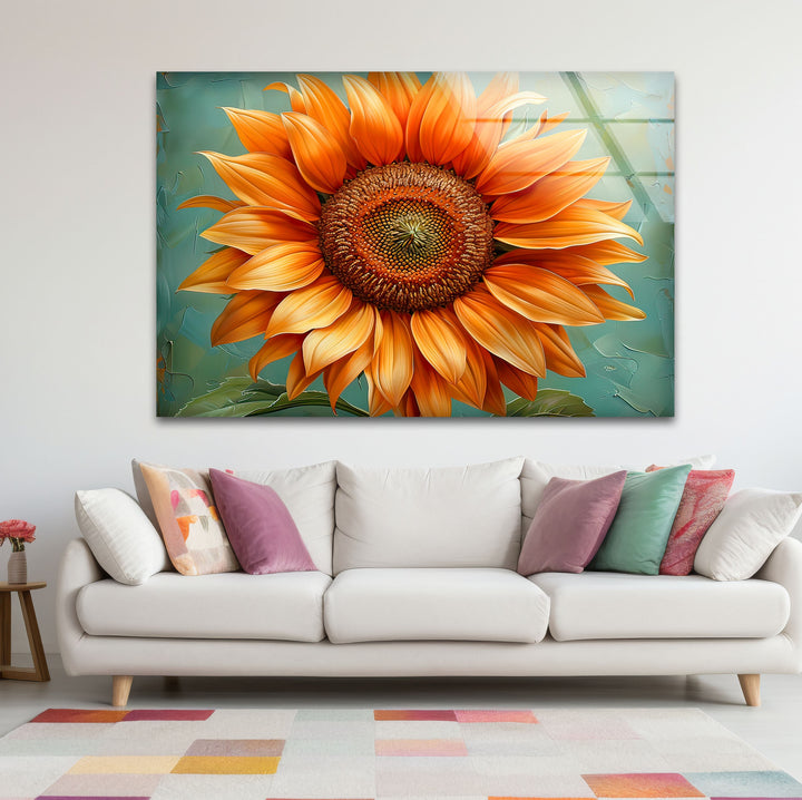 Oil Painting Orange Sunflower Glass Wall Art glass art painting, glass art for the Wall
