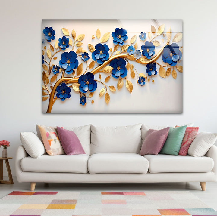 Navy Blue with Golden Details Glass Wall Art art glass wall art, glass wall art pictures
