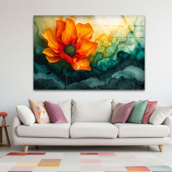 Flower & Marble Design Glass Wall Art glass pictures for Wall, glass prints wall art
