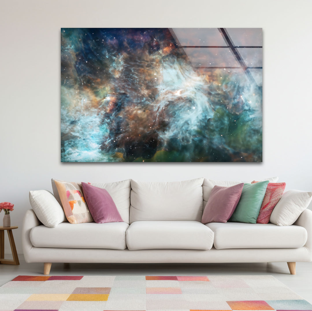 Wandkunst mit kosmischen Nebeln – Ätherischer Glasdruck aus den Tiefen des Weltraums für elegante Innenräume
