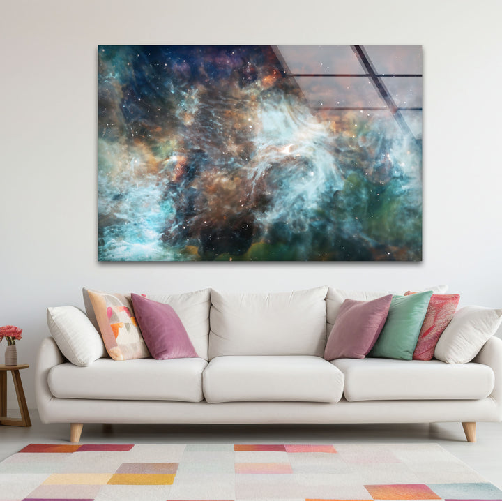 Wandkunst mit kosmischen Nebeln – Ätherischer Glasdruck aus den Tiefen des Weltraums für elegante Innenräume