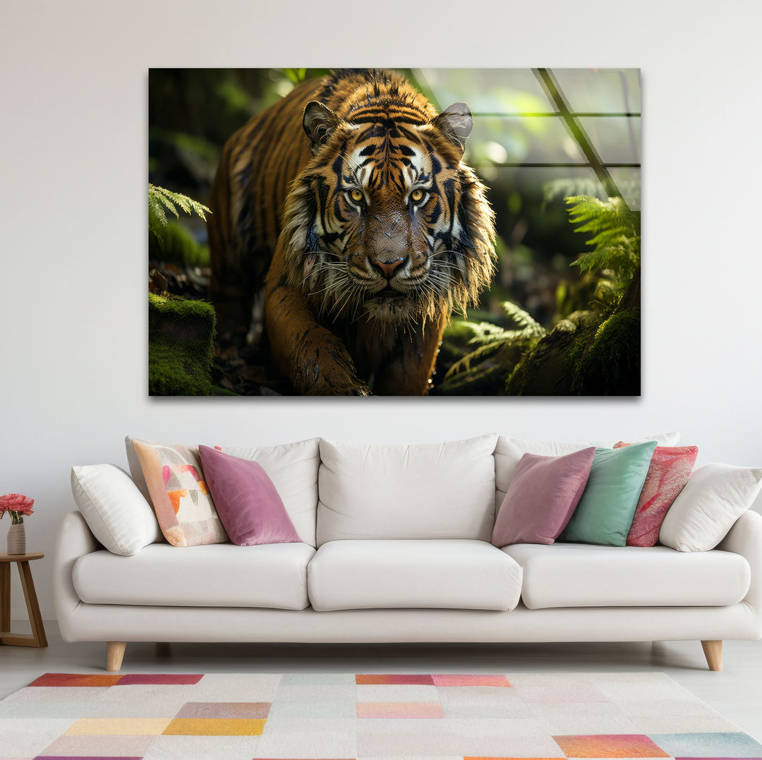 Wilder Tigerblick Wandkunst – Wildes Dschungel-Raubtier-Glasdruck-Dekor