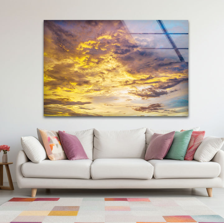Golden Cloudscape Wall Art – Tranquil Sunset Sky Print for Serene Decor