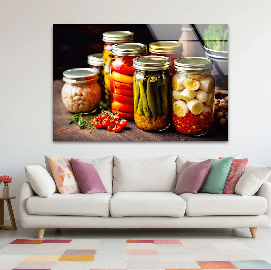 Rustic Kitchen Wall Art – Colorful Pickled Vegetables in Glass Jars Print - MyPhotoStation