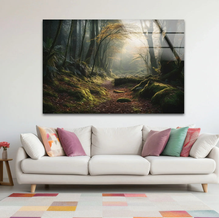 Misty Forest Path Wall Art – Enchanted Nature Glass Print for Tranquil Decor - MyPhotoStation