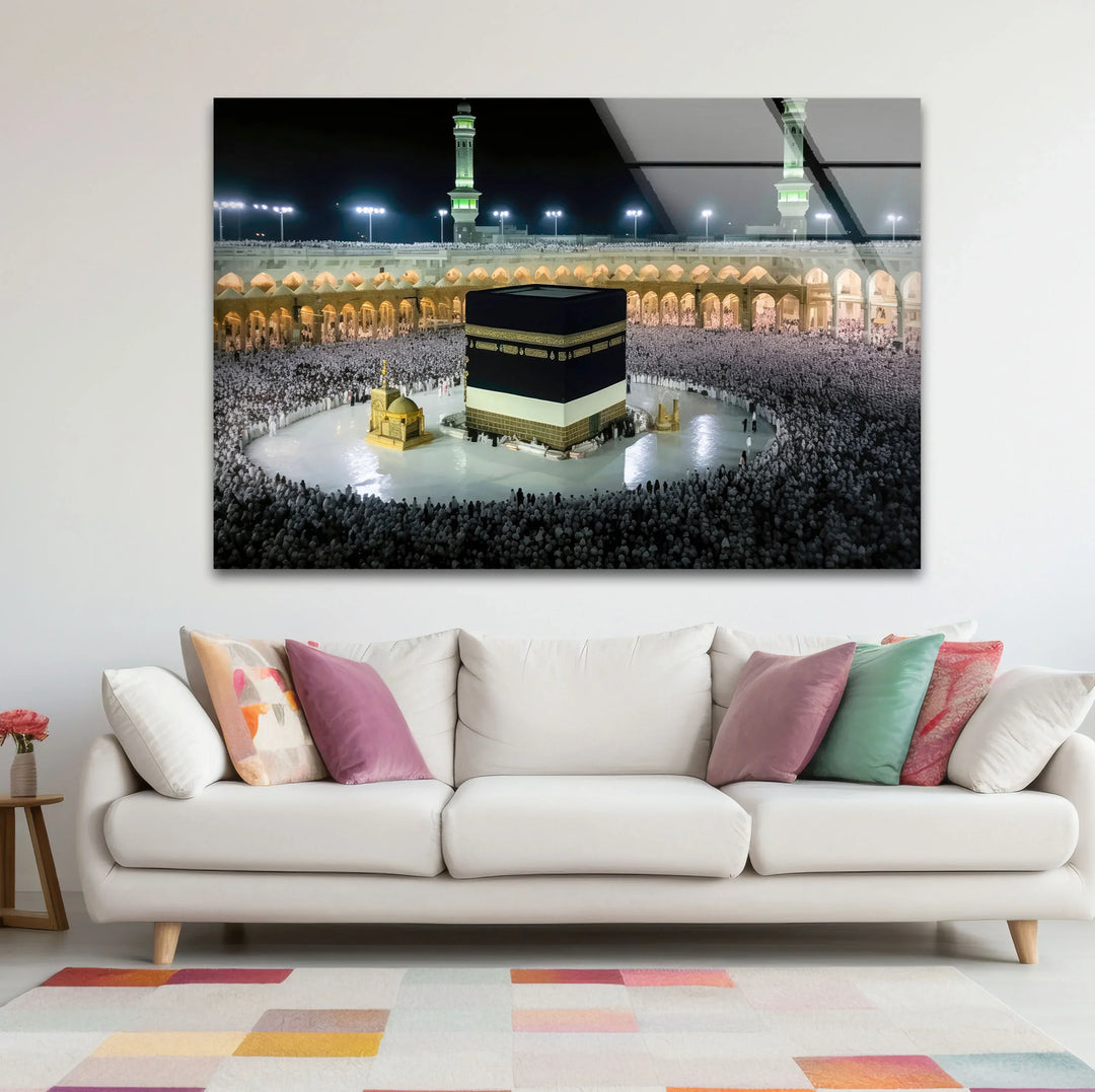 Kaaba Mecca Wall Art – Sacred Islamic Glass Print of Masjid al-Haram at Night - MyPhotoStation