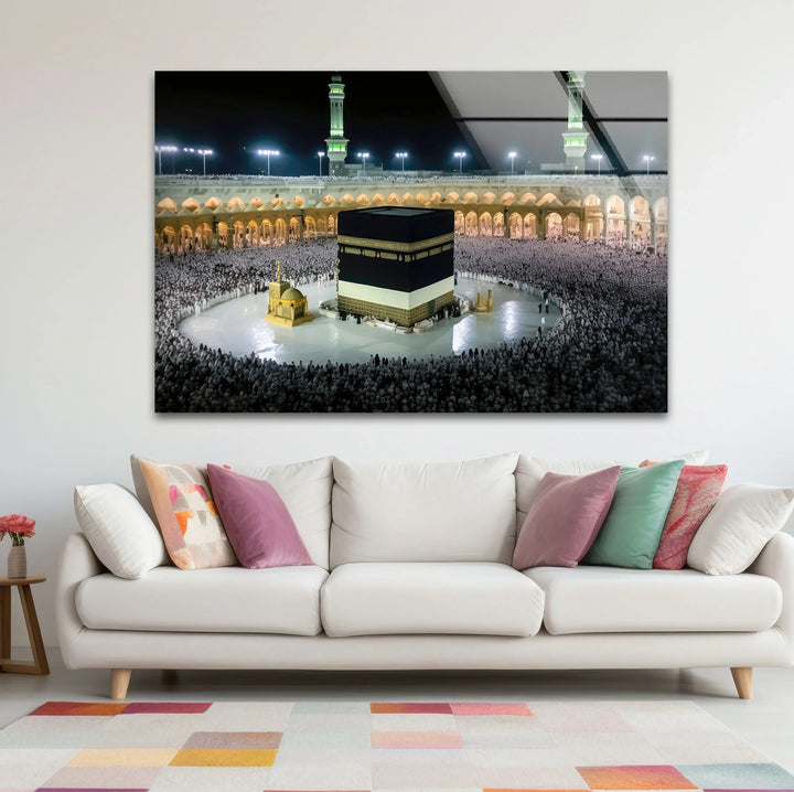 Kaaba Mecca Wall Art – Sacred Islamic Glass Print of Masjid al-Haram at Night - MyPhotoStation