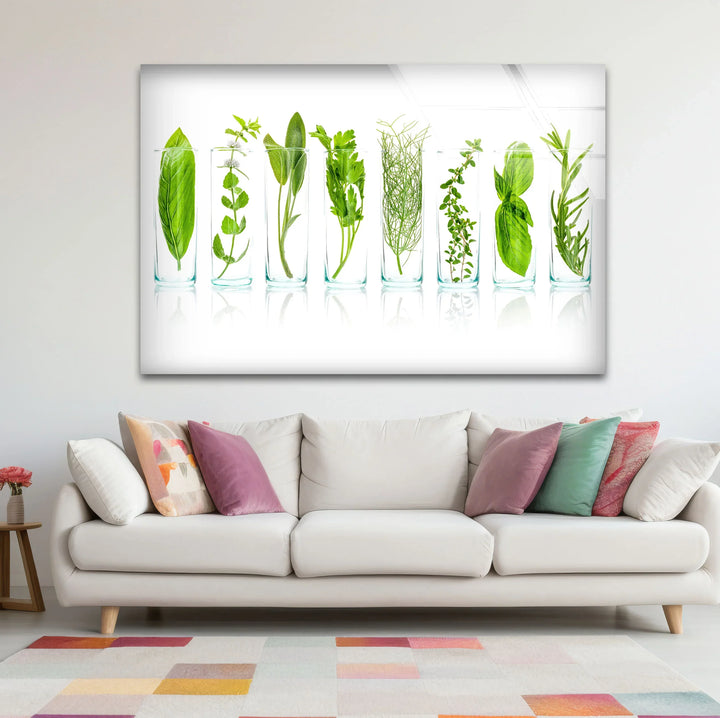 Modern Kitchen Herb Wall Art – Fresh Green Culinary Herbs in Glass Jars Print - MyPhotoStation