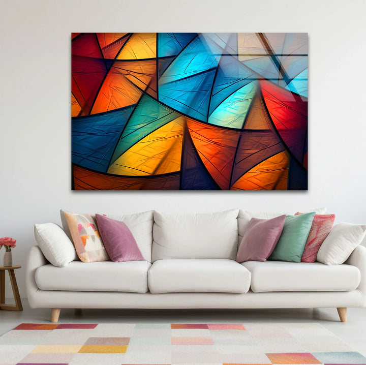 Colorful Abstract Geometric Glass Wall Art – Bold Triangle Pattern Decor - MyPhotoStation