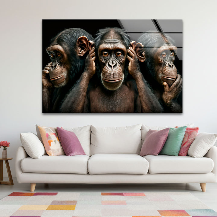 Three Wise Monkeys Wall Art – Speak No Evil Hear No Evil See No Evil Glass Print