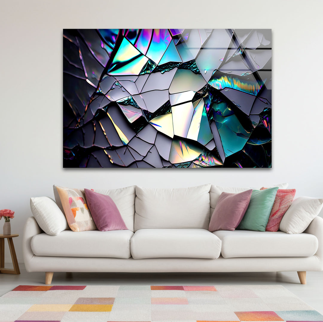 Zerbrochenes Prisma-Glas-Wandbild – Schillernder abstrakter Bruchdruck 