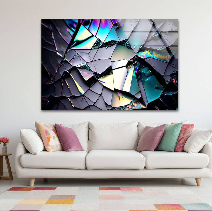 Zerbrochenes Prisma-Glas-Wandbild – Schillernder abstrakter Bruchdruck 