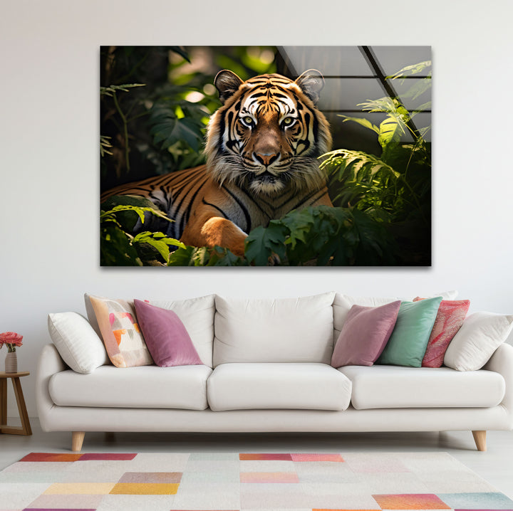 Majestätische Tiger-Wandkunst – Dschungel-Wildtier-Glasdruck-Dekor 