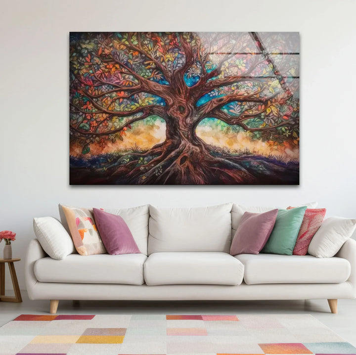 Enchanted Tree of Life Wall Art – Multicolor Fantasy Forest Glass Print - MyPhotoStation