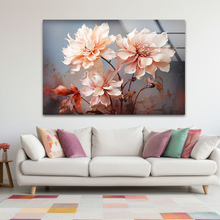 Blush Dahlia Floral Wall Art – Elegante Glasblumen-Wanddekoration