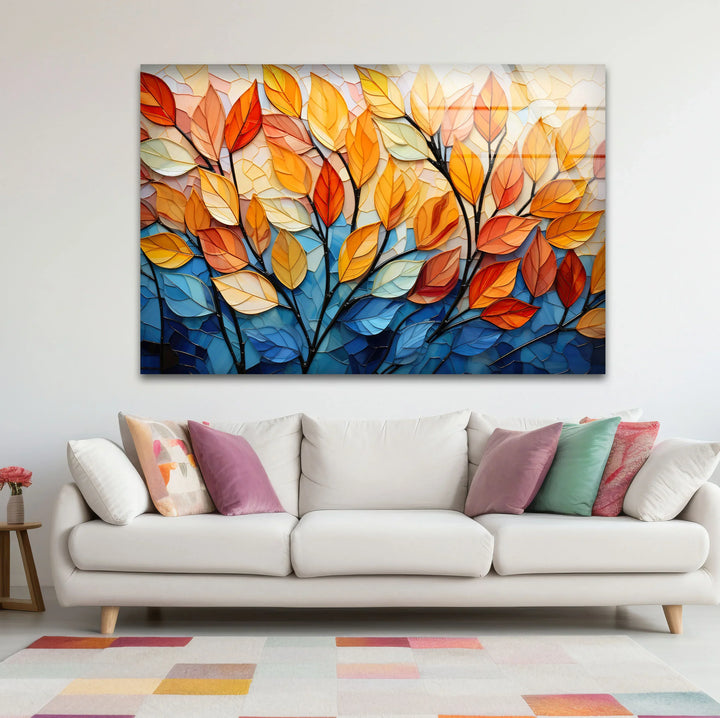 Stained Glass Autumn Leaves Wall Art – Tempered Glass Foliage Print - MyPhotoStation