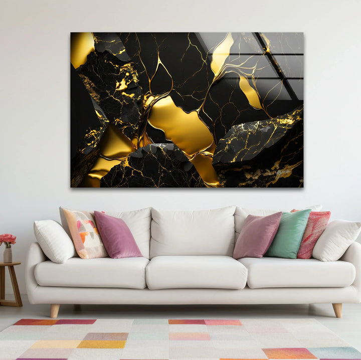 Black and Gold Abstract Wall Art – Modern Glass Print with Luxury Shine - MyPhotoStation