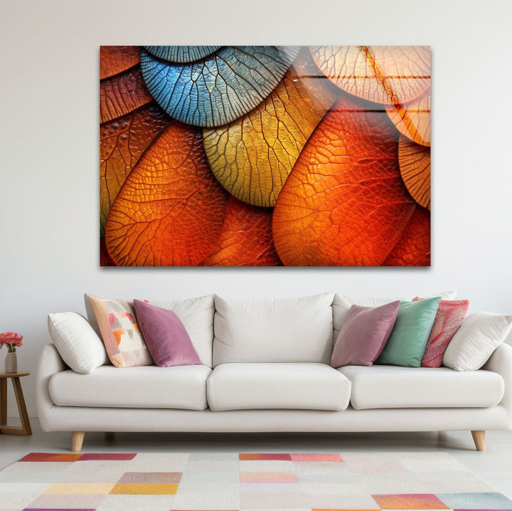 Bunte Blatttextur-Wandkunst – Abstrakter Natur-Glasdruck für moderne Innenräume