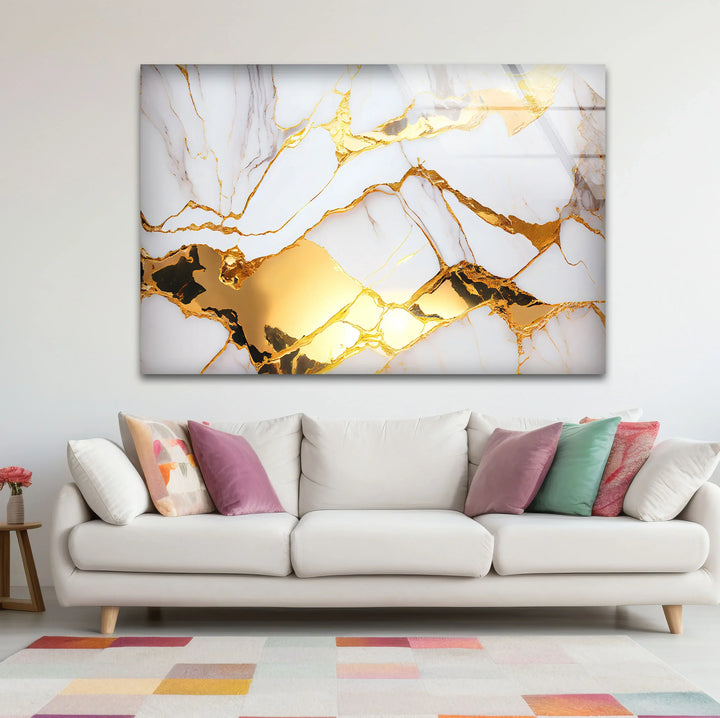 White and Gold Marble Wall Art – Luxury Glass Print for Elegant Interiors - MyPhotoStation