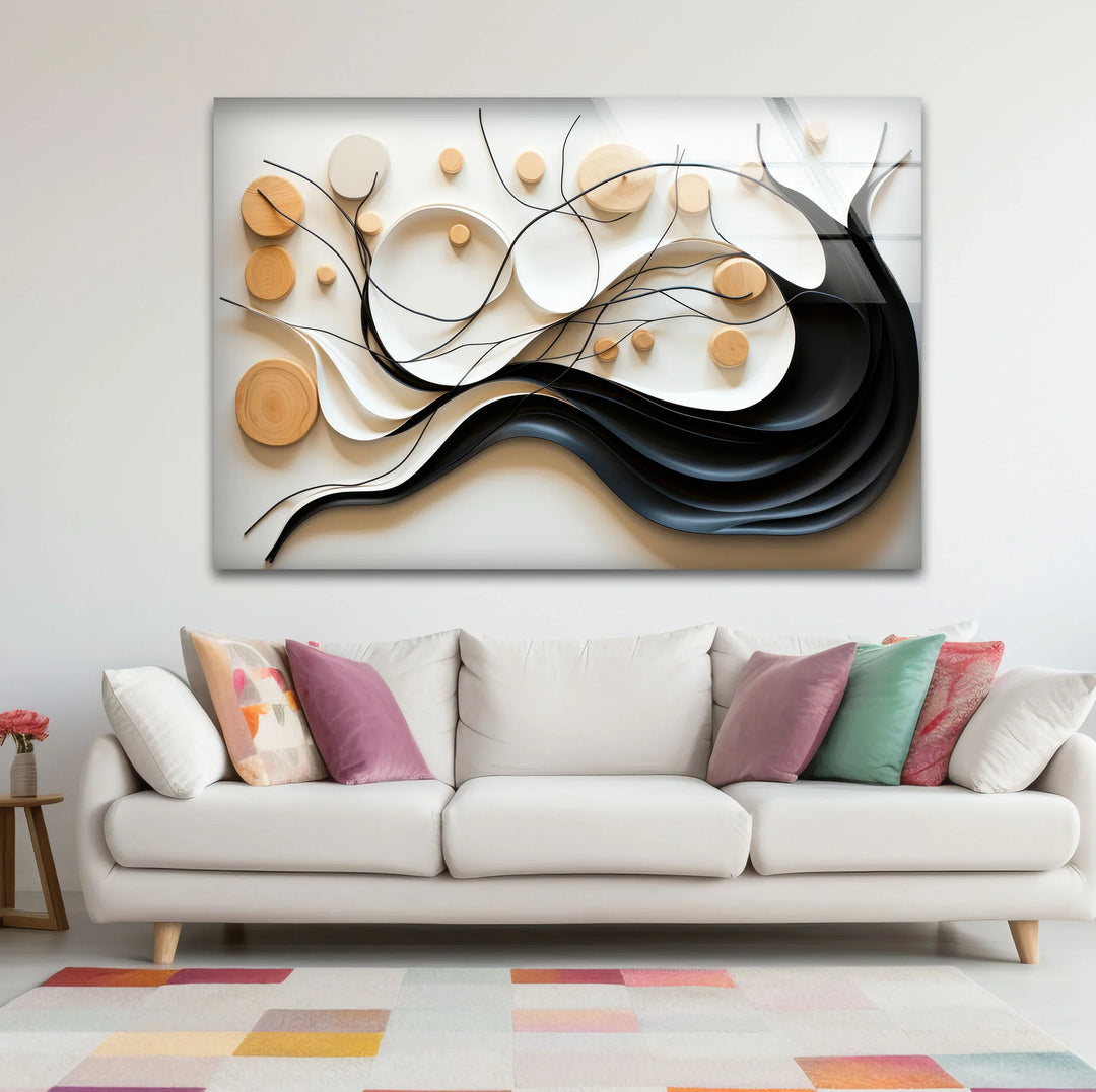 Neutral Abstract Tree Wall Art – Modern Glass Decor with Wood Accents - MyPhotoStation