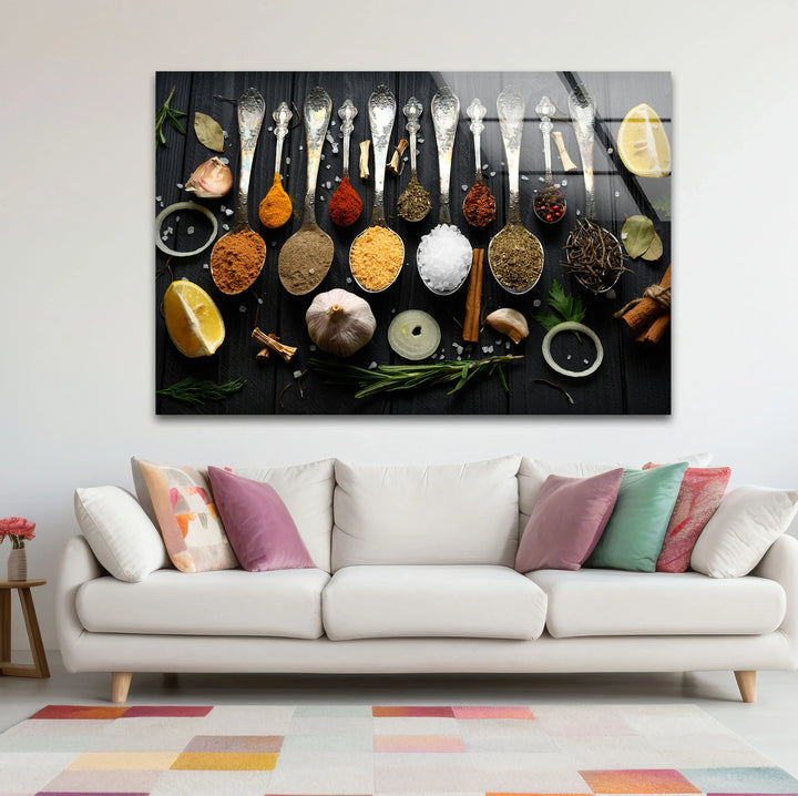 Rustic Kitchen Spices Glass Wall Art – Culinary Herb Spoon Print - MyPhotoStation