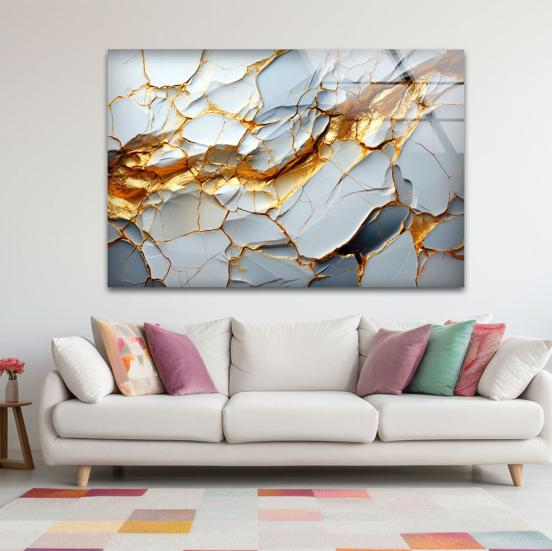 Golden Vein Marble Glass Wall Art – Luxury Abstract Stone Design for Modern Interiors