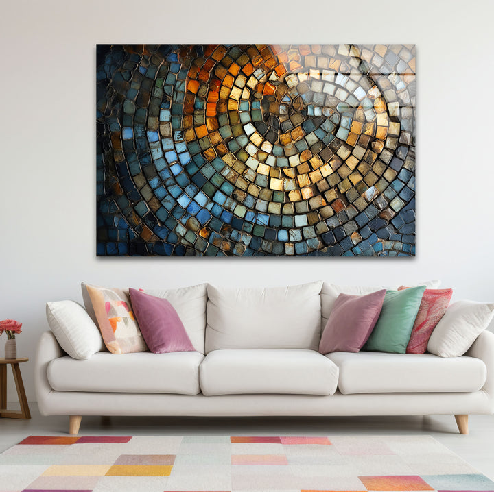 Rustikale Mosaik-Wandkunst – Abstraktes Spiraldesign aus Steinfliesen für moderne Innenräume