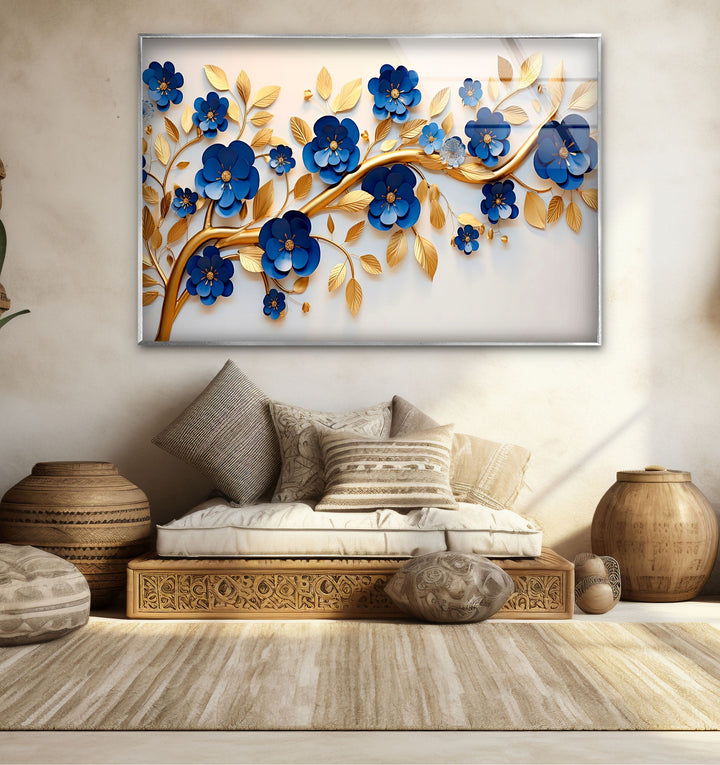 Navy Blue with Golden Details Glass Wall Art glass image printing, glass prints from photos
