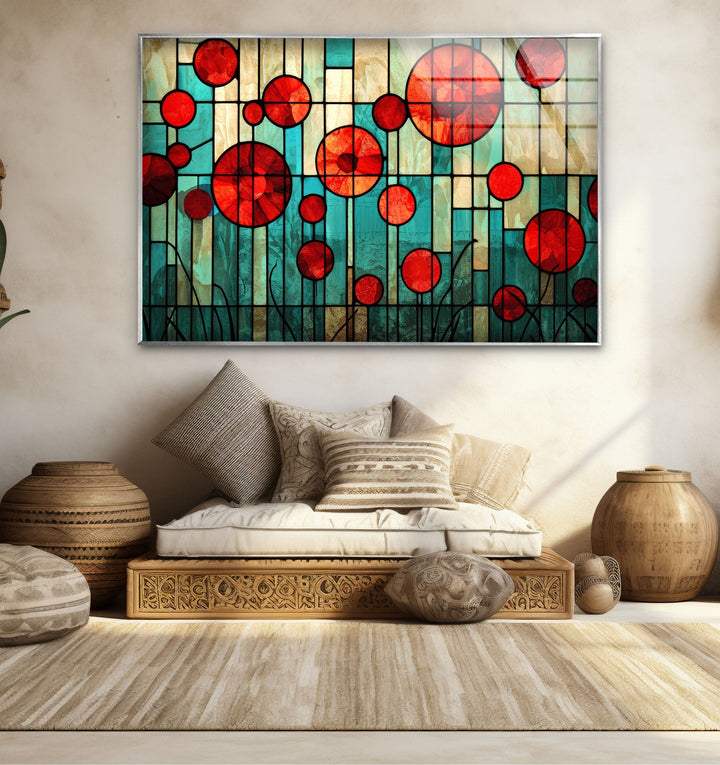 Stained Red Circles Glass Wall Art print on glass, glass printed photos

