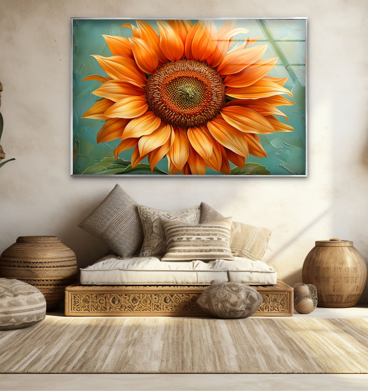 Oil Painting Orange Sunflower Glass Wall Art art glass wall art, glass wall art pictures
